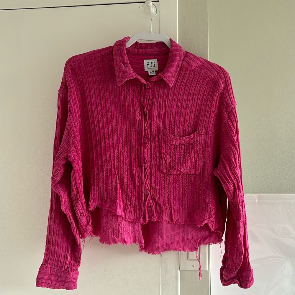 Pink button down flannel shirt. BDG, size medium.